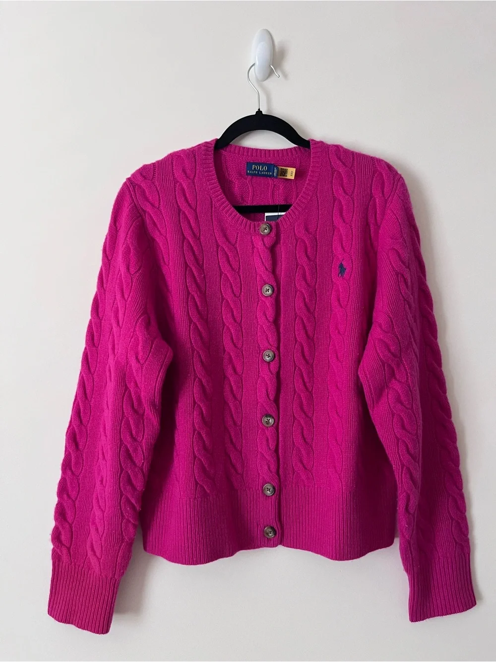 Ralph Lauren Hot Pink Cable Knit Button Cardigan